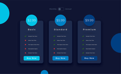 3 option pricing chart table template select and buy plan