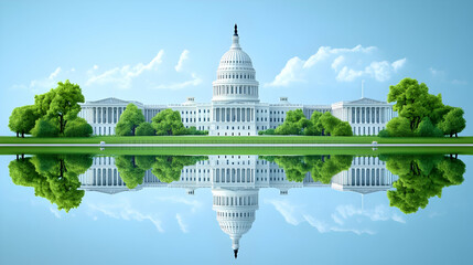 Fototapeta premium Capitol Building, DC, spring reflection, tourism