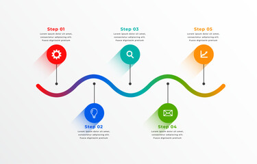 five step route map layout for business infographic milestone