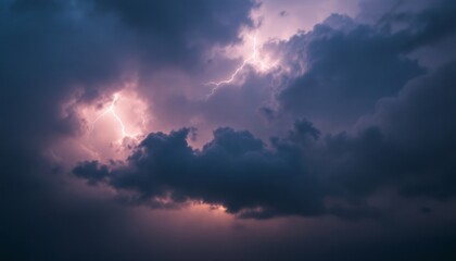 Obraz premium Dramatic Lightning Strikes Through Dark Storm Clouds