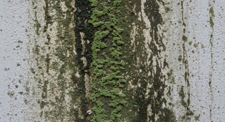 Fototapeta premium Green moss and streaks on weathered wall surface texture background