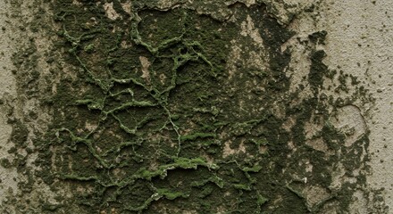 Close-up of weathered mossy wall texture with intricate patterns and natural decay