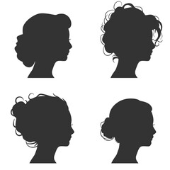 Young women face side view icon silhouettes set. Elegant silhouettes of a female head. Avatar profile sign