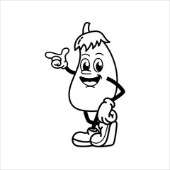 Cute and fun retro eggplant cartoon character vector illustration. Cool and fun eggplant character print design.