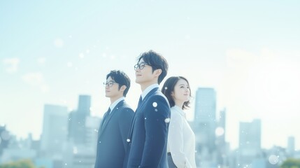 新社会人への第一歩を踏み出すビジネスマンとビジネスウーマン