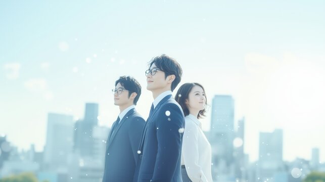 新社会人への第一歩を踏み出すビジネスマンとビジネスウーマン
