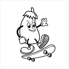 Cute and fun retro eggplant cartoon character vector illustration. Cool and fun eggplant character print design.