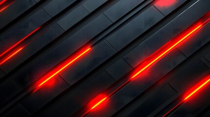 Abstract Dark Background with Diagonal Red Neon Lines and Glowing Stripes