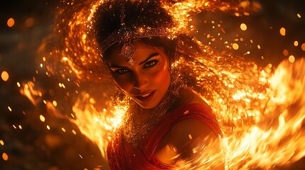 Fiery Indian woman dance performance