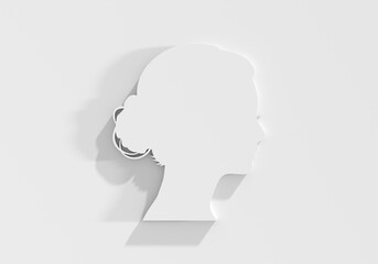 Young woman face side view icon. Elegant silhouette of a female head. Avatar profile sign. 3D render