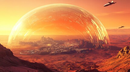 The city under the dome of a Mars colony
