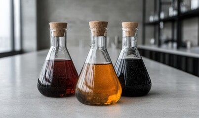 Three Erlenmeyer Flasks Filled with Different Colored Liquids