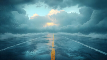 Flooded Road with Storm Clouds - 3D Illustration