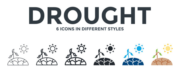 Drought Icon In Different Style Vector Illustration. Designed In Thin Line, Regular Line, Bold Line, Glyph, Color Fill, And Flat Style Can Be Used For Web