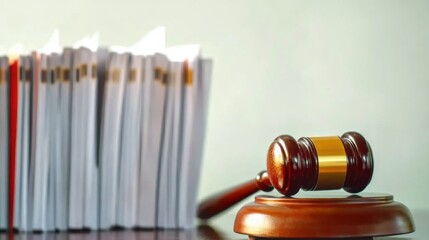 Close-up of a gavel resting on a wooden desk with legal documents, symbolizing law changes and judicial decisions in the legal system.
