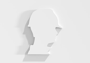 Portrait of man architect. Confident construction manager wearing hardhat. Civil engineer at with copy space. Project management, engineering and safety inspection. 3D render