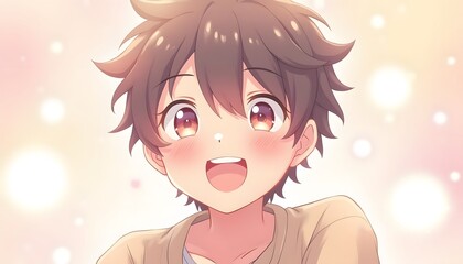 Fototapeta premium Joyful Anime Boy Portrait: A Delightful Illustration