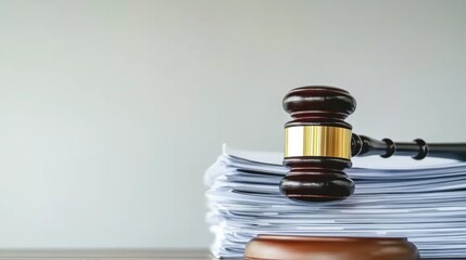 Close-up of a gavel resting on a wooden desk with legal documents, symbolizing law changes and judicial decisions in the legal system.