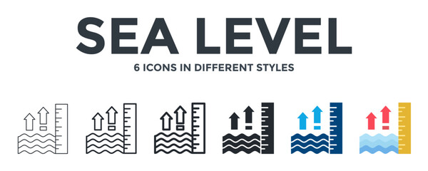 Sea Level Icon In Different Style Vector Illustration. Designed In Thin Line, Regular Line, Bold Line, Glyph, Color Fill, And Flat Style Can Be Used For Web
