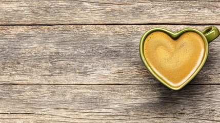 Fototapeta premium Heart-Shaped Coffee Cup on Rustic Wooden Table Surface