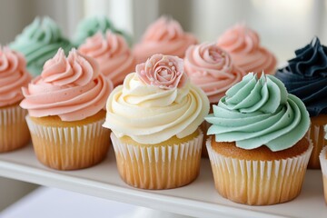 Delicious pastel cupcakes with buttercream frosting