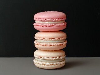 Stack of pastel macarons on a gray surface