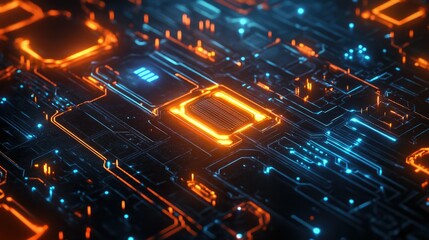 Abstract representation of a network depicted with interconnected orange human icons on a dark blue background