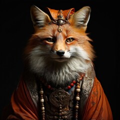 Obraz premium the AI Image Generator, Elegant Anthropomorphic Fox in Ornate Attire Under