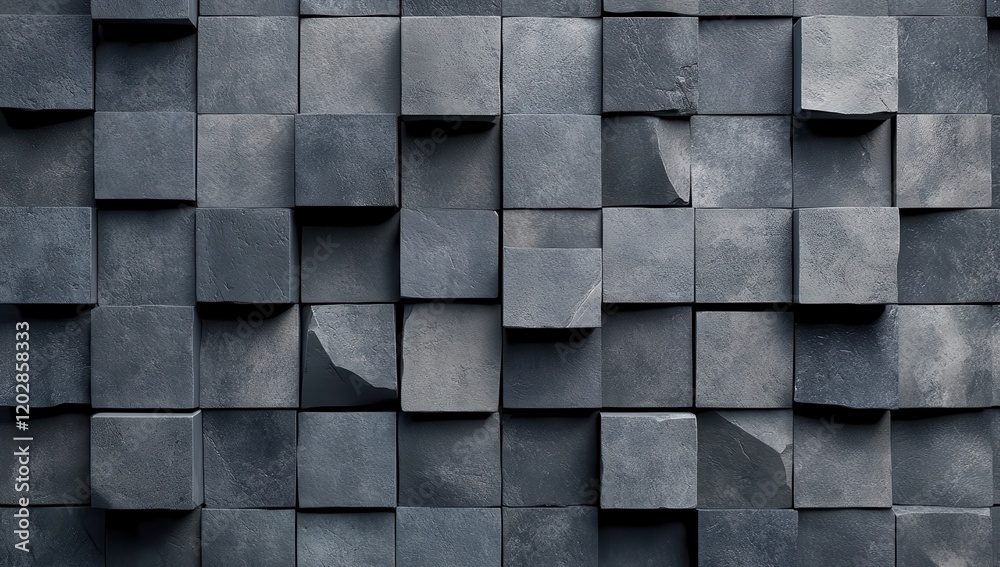 Poster abstract composition of uneven dark blocks arranged in a textured pattern showcasing varied shades o