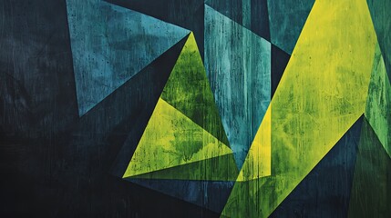 Abstract green teal triangle wall art texture