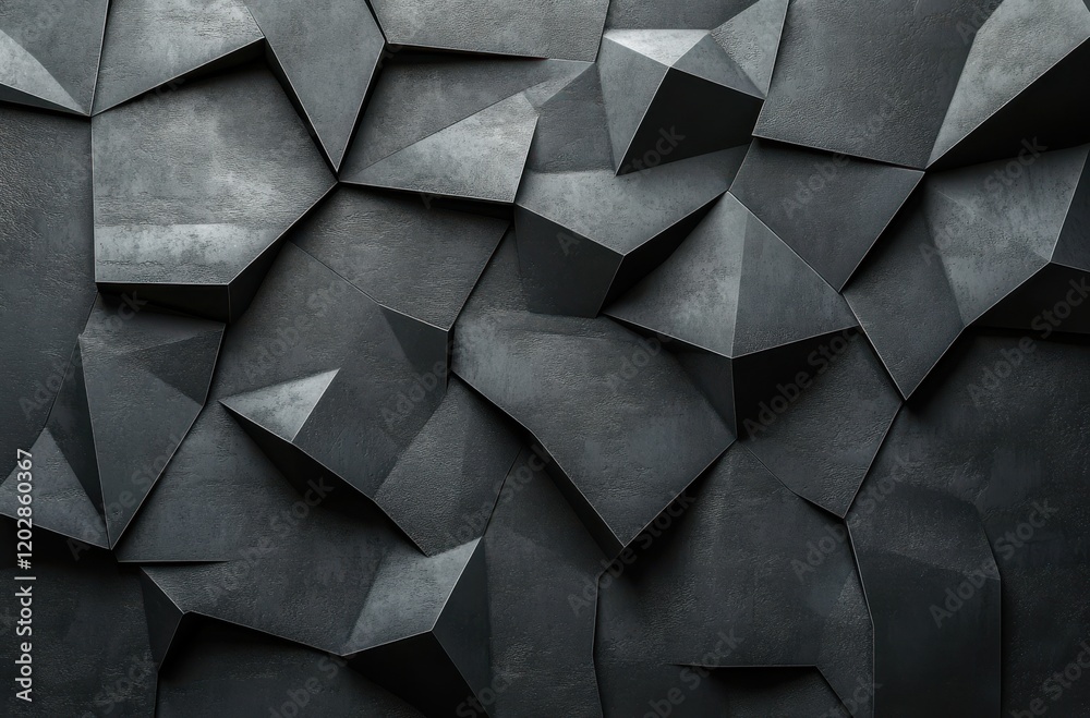 Poster abstract geometric wall texture with multiple angular shapes and varying shades of dark gray creatin