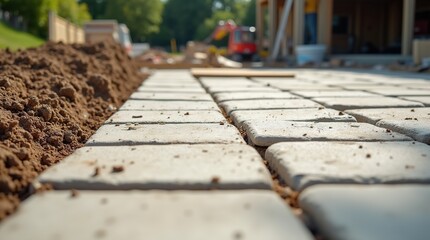 Close-Up of a Partially Completed Concrete Patio During Construction Process