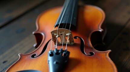 Fototapeta premium Close-Up of a Rustic Violin on Wooden Surface with Intricate Details