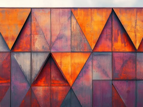 Abstract Textured Background with Triangular Geometric Patterns in Vibrant Orange and Purple, Perfect for Modern Design Projects and Creative Media