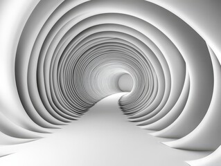 Obraz premium Abstract White Tunnel with Curved Layers Creating a Sense of Depth and Perspective, Ideal for Modern Art, Interior Design, and Futuristic Concepts