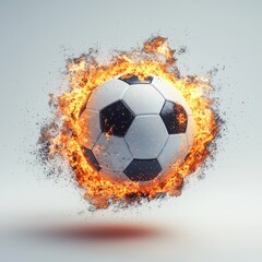 Naklejka premium Explosive soccer action fiery soccer ball in dynamic sports scene studio setting dramatic viewpoint