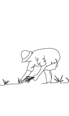 Art vector illustration of farmer planting rice trees,