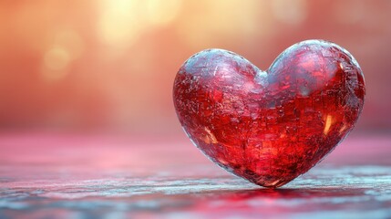 A shiny red heart-shaped object, symbolizing love and affection, set against a soft, blurred background.