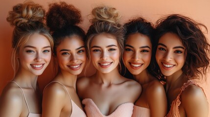 Fototapeta premium Smiling women with elegant updos and dresses