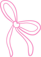 Asymmetrical pink bow outline with a heart-shaped center and flowing ribbons