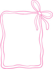 Pink wavy rectangular frame with a bow in the top-right corner featuring a heart-shaped center