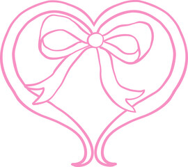 Pink heart outline with a decorative bow in the center featuring flowing ribbons