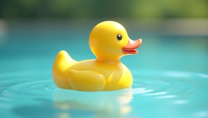 A Yellow Rubber Duck Floating Serenely on a Turquoise Pool, a Summer Day's Delight