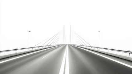 Fototapeta premium A highway road with white lines, a bridge in the background, a minimalistic and simple design, against a white background