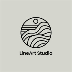 Naklejka premium Minimalist line art logo with a clean and modern design, perfect for branding, business, or creative projects. Featuring abstract shapes and monochrome elegance to suit any professional needs.