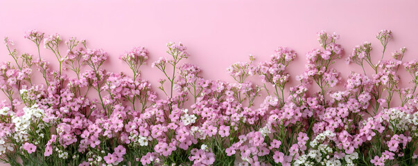 Naklejka premium Pink flowers border, pink backdrop