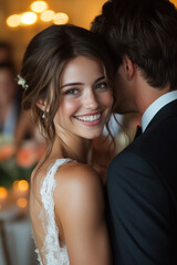 Bride and Groom Sharing a Joyful Dance at Wedding Reception