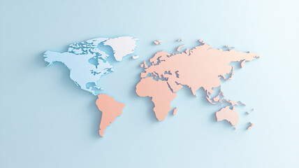 Obraz premium Vivid map of world with colorful countries in blue and peach tones