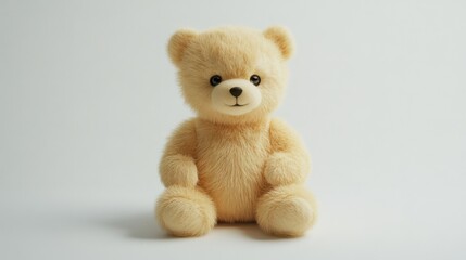 Obraz premium Adorable plush teddy bear sitting against a clean, minimalistic background, evoking warmth and nostalgia
