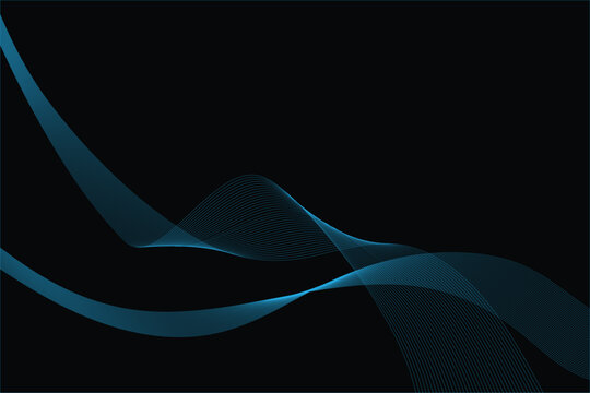 Abstract blue smooth wave on a black background. Dynamic  wave lines. Design element. Vector illustration.